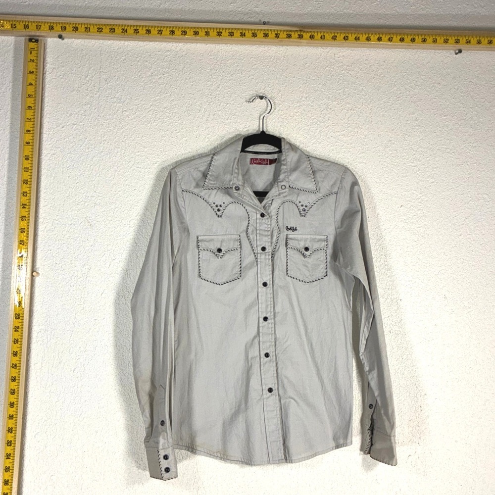 Cruel Girl Womens Western Snap Shirt Gray Whipstitch Long Sleeve Cotton Small